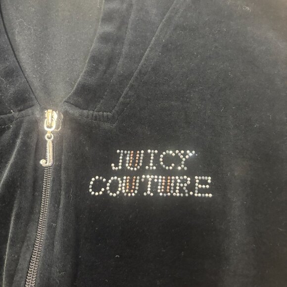 Vintage Juicy Couture Tracksuit Jacket Large Black Velour Cropped Y2K Rhinestone - Picture 8 of 11